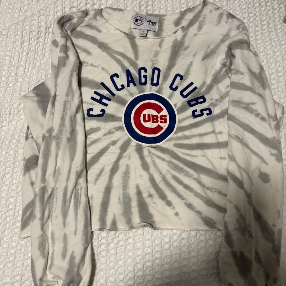 Chicago Cubs Tie-Dye Crewneck Sweatshirt — White & Gray